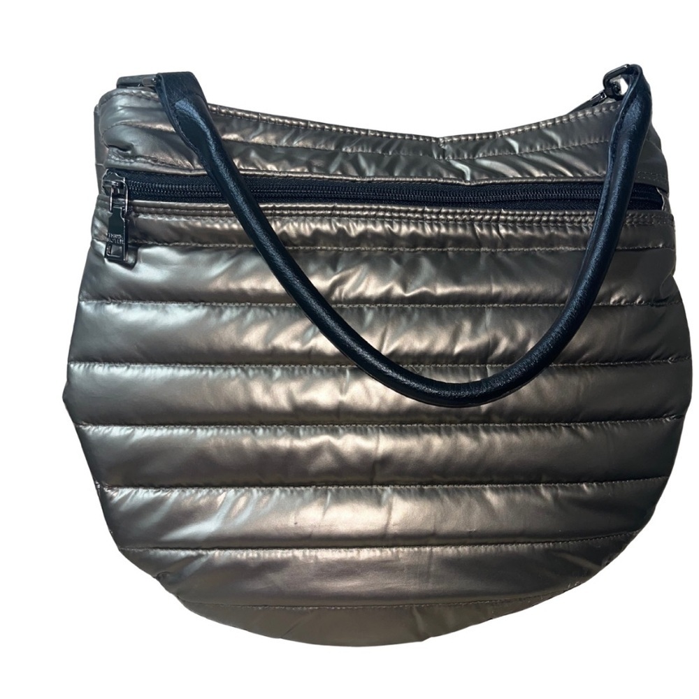 THINK ROYLN "U" Messenger Monterey Pearl Cognac Quilted Puffy Shoulder Bag